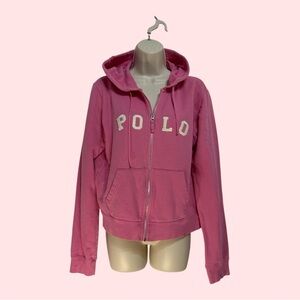 Ralph Lauren Sport Bubble Gum Pink 100% Cotton Zipper Hoodie Size Large